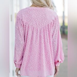 Pink & White Babydoll Blouse | S | Long Sleeves V-Neck | New | Shop The Mint